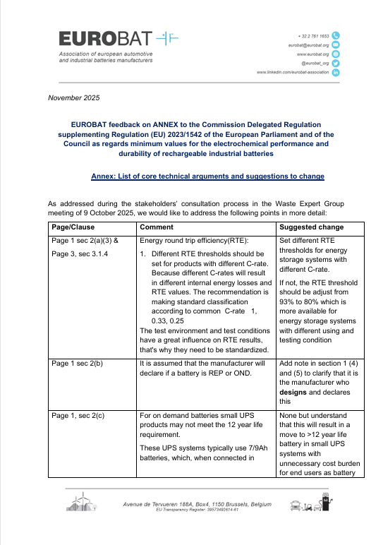 EUROBAT position on provisions of data resulting from battery uses under Regulation (EU) 2023/1542
